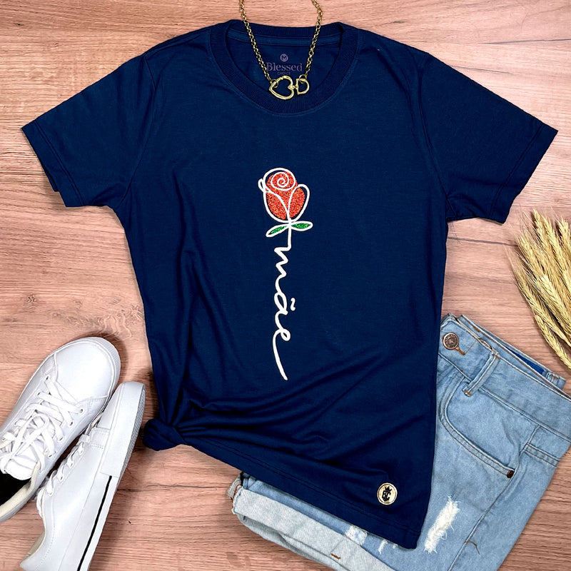 Camiseta Feminina Azul Mãe Flor