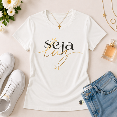 Camiseta Feminina Branca Seja Luz