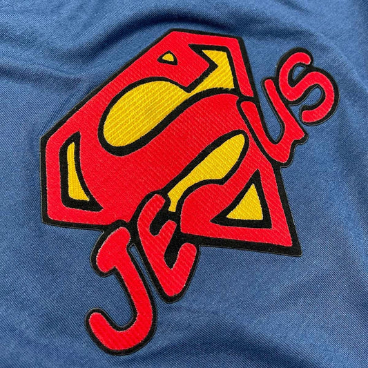 T-Shirt Infantil Azul Jesus Superman