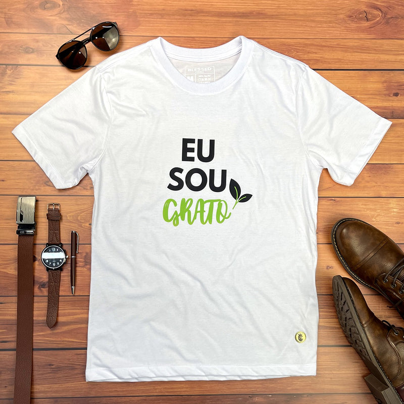 Camiseta Masculina Branca Eu Sou Grato