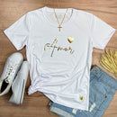 Camiseta Feminina Branca Amor Coração Dourado