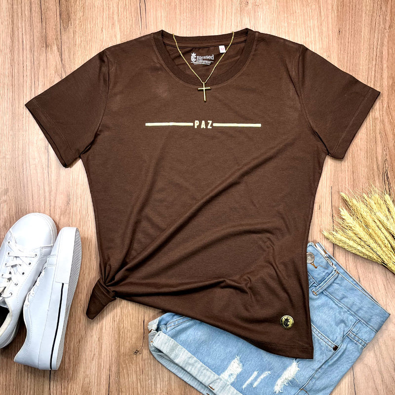 Camiseta Feminina Marrom Paz Dourado