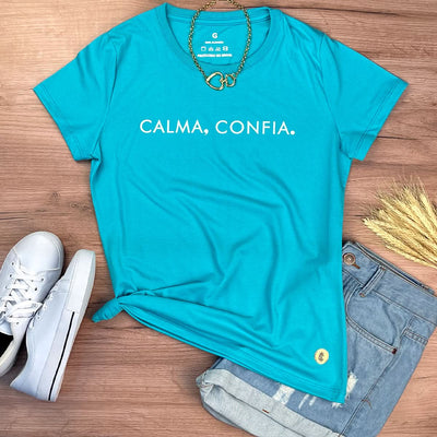 Camiseta Feminina Turquesa Calma Confia