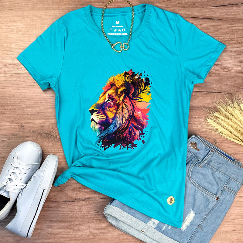 Camiseta Feminina Turquesa Leão