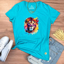 Camiseta Feminina Turquesa Leão Colorido