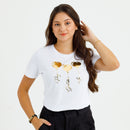 Camiseta Feminina Branca Coração Paz Amor Dourado