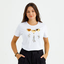 Camiseta Feminina Branca Coração Paz Amor Dourado