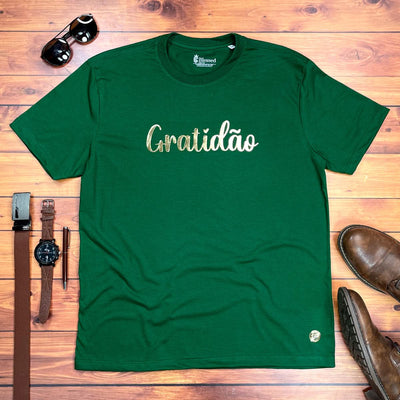 Camiseta Masculina Verde Gratidão Dourado