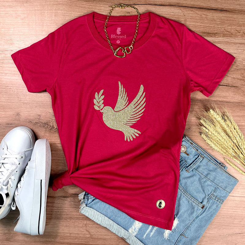 Camiseta Feminina Pink Pomba da Paz