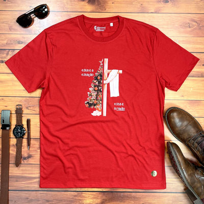 Camiseta Masculina Vermelha Esta é a Estação Esta é a Razão