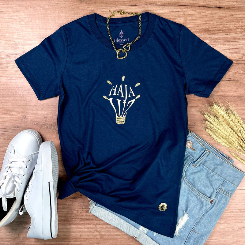Camiseta Feminina Azul Haja Luz