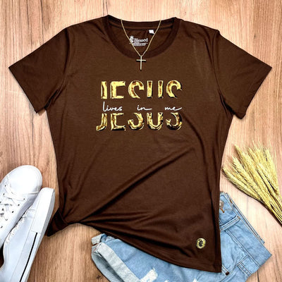 Camiseta Feminina Marrom Jesus Lives In Me