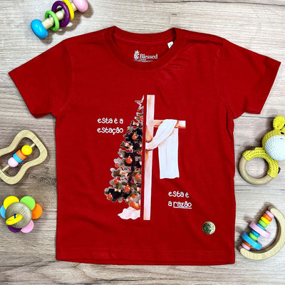 T-Shirt Infantil Vermelha Esta é a Estação Esta é a Razão