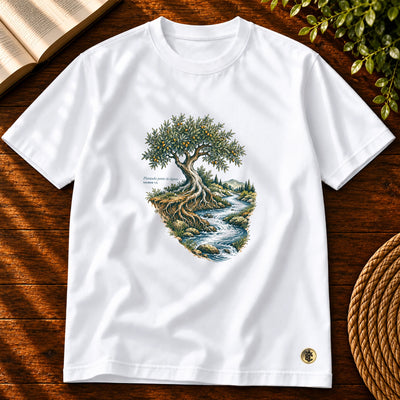 Camiseta Masculina Branca Plantado junto às águas — Principal 01