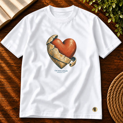 Camiseta Masculina Branca Um novo coração — Principal 01