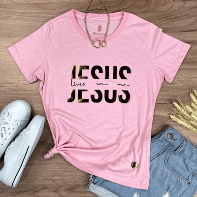 Camiseta Feminina Rosa Jesus Lives In Me