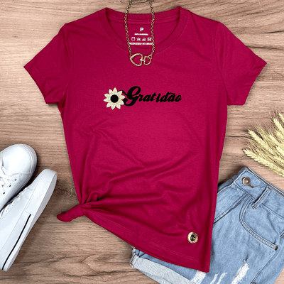 Camiseta Feminina Pink Girassol Gratidão