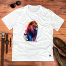 Camiseta Masculina Branca Leão Colorido