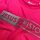 Camiseta Feminina Pink Jesus Cristo Glitter