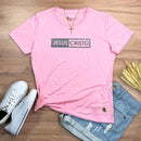 Camiseta Feminina Rosa Jesus Cristo Glitter