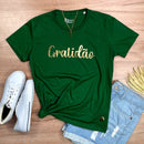 Camiseta Feminina Verde Gratidão Dourado