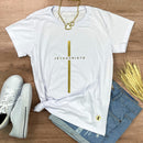 Camiseta Feminina Branca Cruz Dourada Jesus Cristo