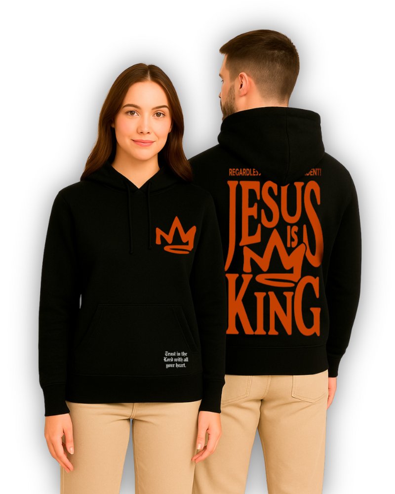 Moletom Canguru Com Capuz Preto Jesus Is King Coroa