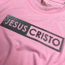 Camiseta Feminina Rosa Jesus Cristo Glitter
