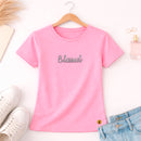 Camiseta Feminina Rosa Blessed Glitter Pink Aplique