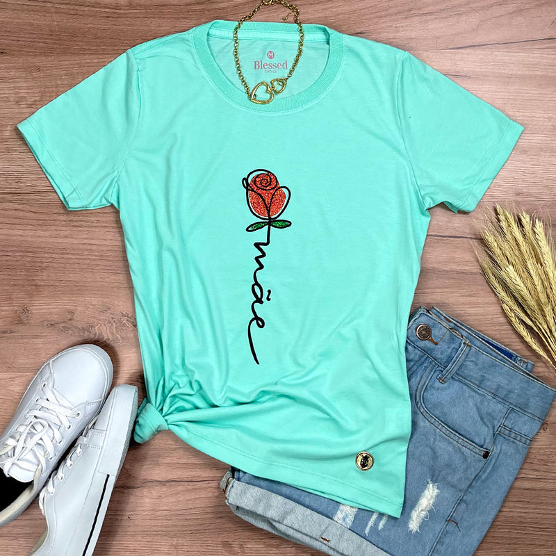 Camiseta Feminina Verde Menta Mãe Flor