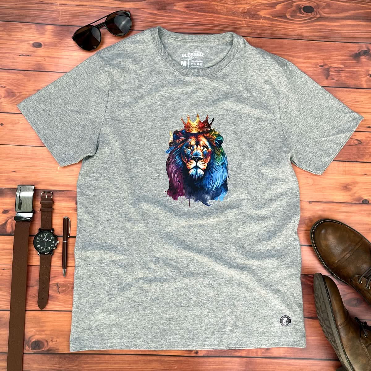 Camiseta Masculina Cinza Leão Coroa