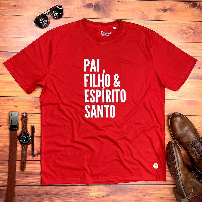 Camiseta Masculina Vermelha Pai, Filho & Espírito Santo