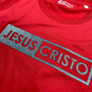 Camiseta Feminina Vermelha Jesus Cristo Glitter