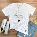 Camiseta Feminina Branca Jesus o Verdadeiro Sentido do Natal Dourado