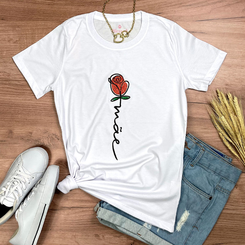 Camiseta Feminina Branca Mãe Flor