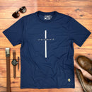 Camiseta Masculina Azul Cruz Prata Jesus Cristo