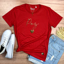 Camiseta Feminina Vermelha Paz Coração Dourado
