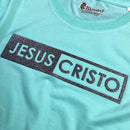 Camiseta Feminina Verde Menta Jesus Cristo Glitter