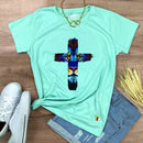 Camiseta Feminina Verde Menta Cruz Leão Azul