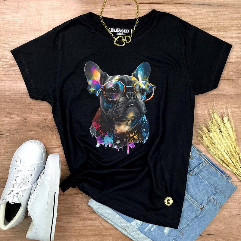 Camiseta Feminina Preta Bulldog