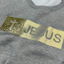Moletom Cinza Aplique Jesus Glitter Dourado
