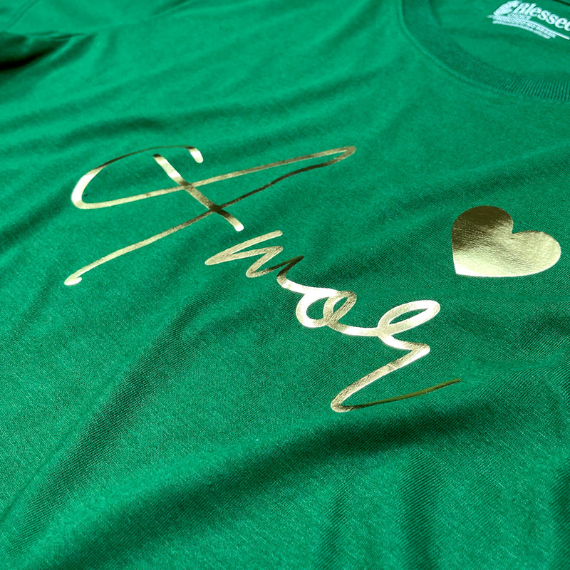 Camiseta Feminina Verde Amor Coração Dourado