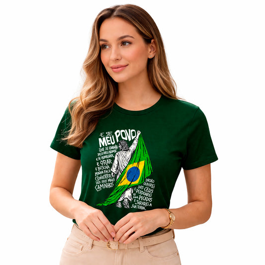Camiseta Feminina Verde Brasil E se Meu Povo