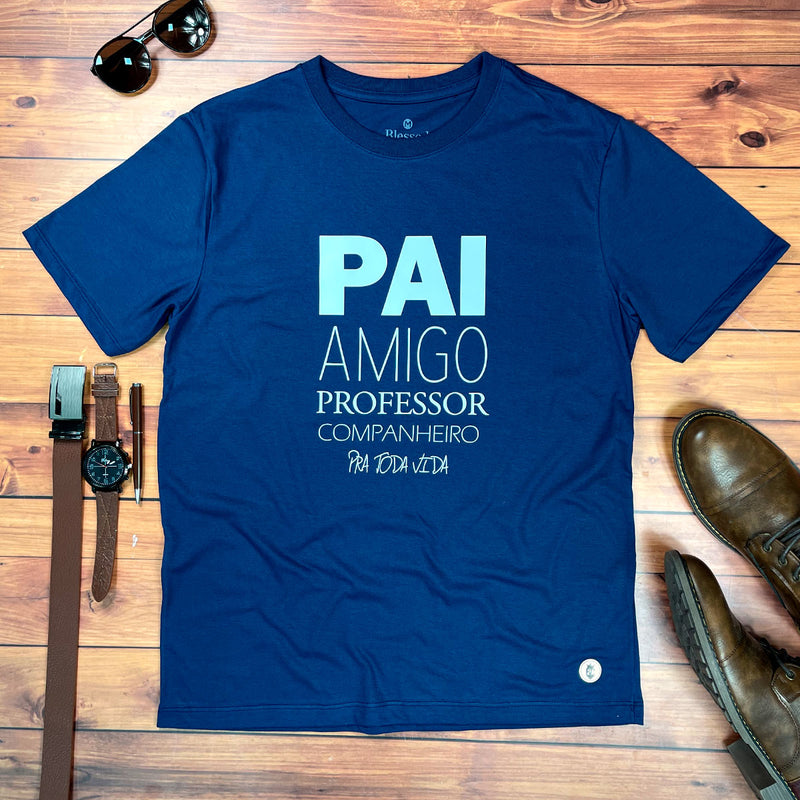 Camiseta Masculina Azul Pai Amigo Pra Toda Vida