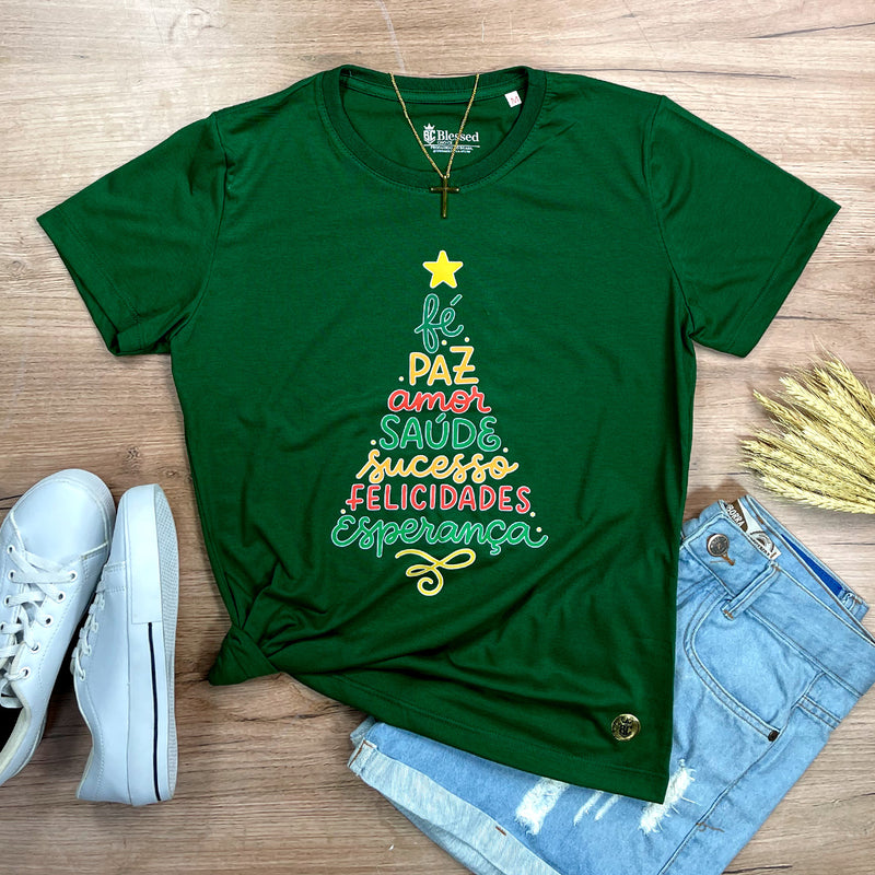 Camiseta Feminina Verde Arvore Fé Paz Color
