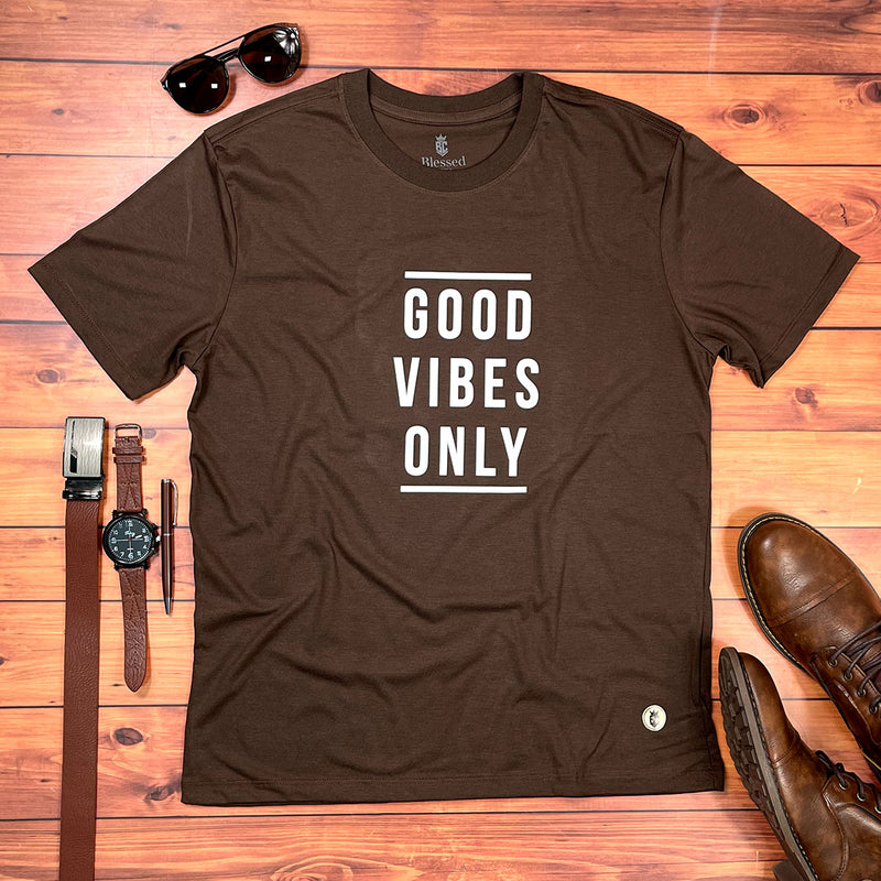 Camiseta Masculina Marrom Good Vibes Only