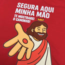 T-Shirt Infantil Vermelha Segura Aqui Minha Mão