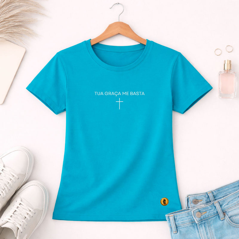 Camiseta Feminina  Turquesa Tua Graça Me Basta