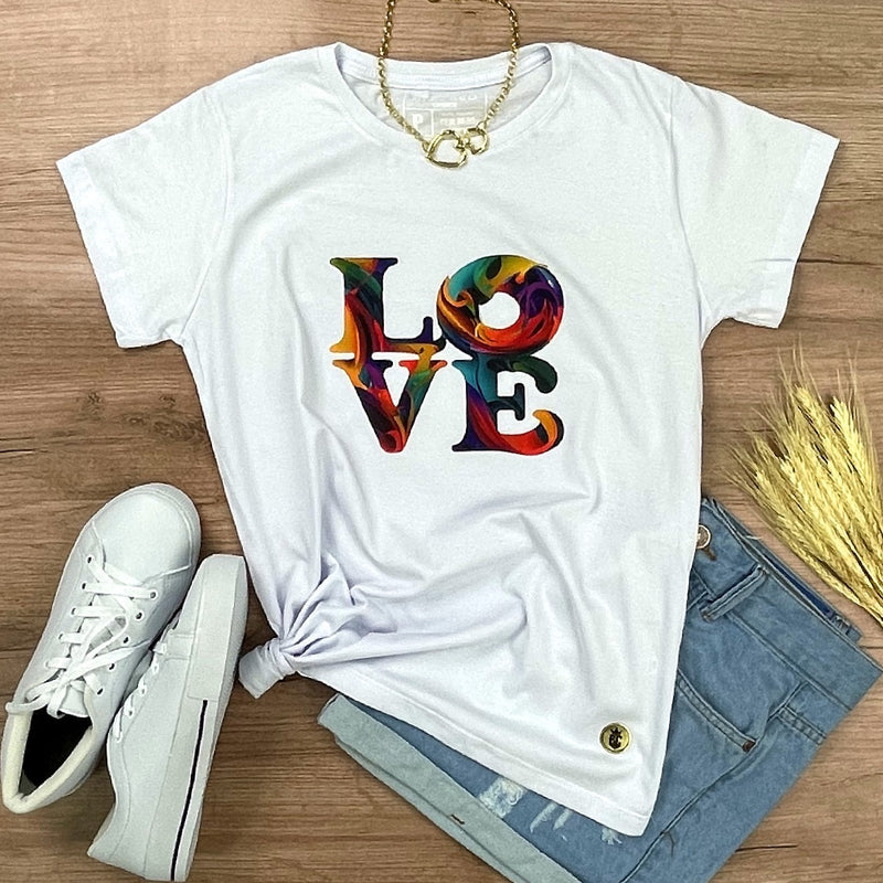 Camiseta Feminina Branca Love Colors