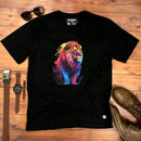 Camiseta Masculina Preta Leão Colorido